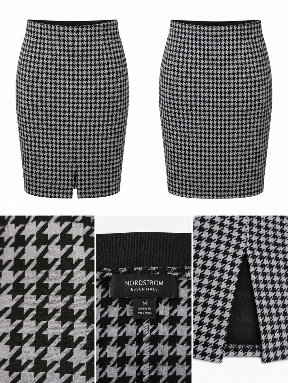 Nordstrom Black & Grey Bodycon Houndstooth Pencil Skirt | Size Medium | - Picture 5 of 8